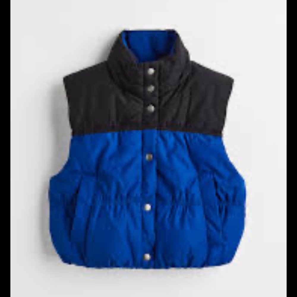 H&M Woman’s Black & Blue Puffer Vest Sz:XXS  Zip Pockets
